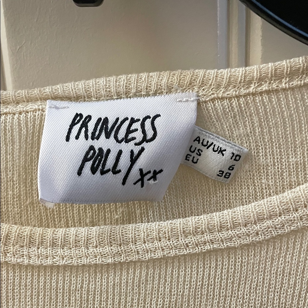 Princess Polly Cream Ruched Drawstring Long Sleeve Crop Top - Picture 2 of 4